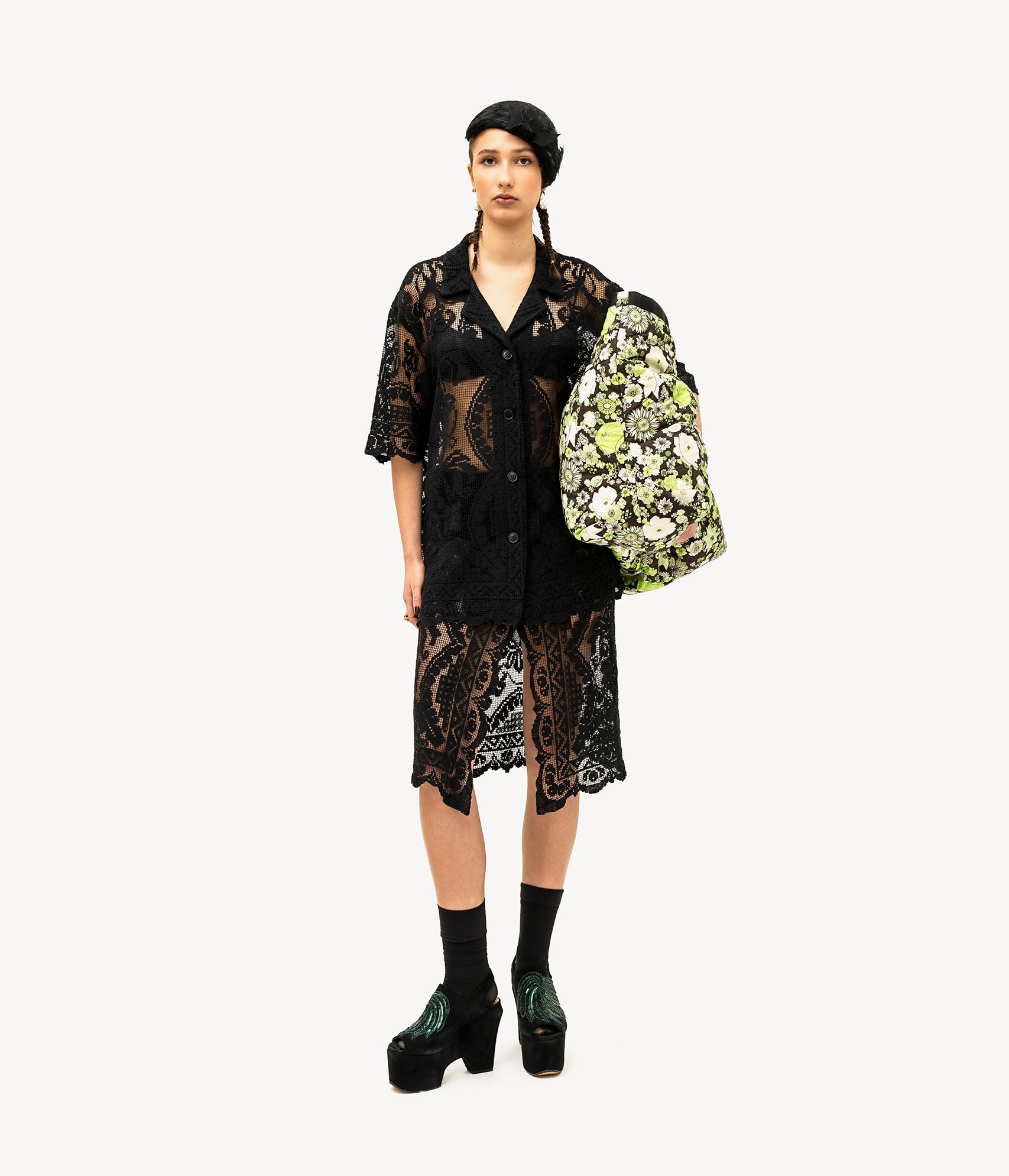 Lace Bowling Shirt Black